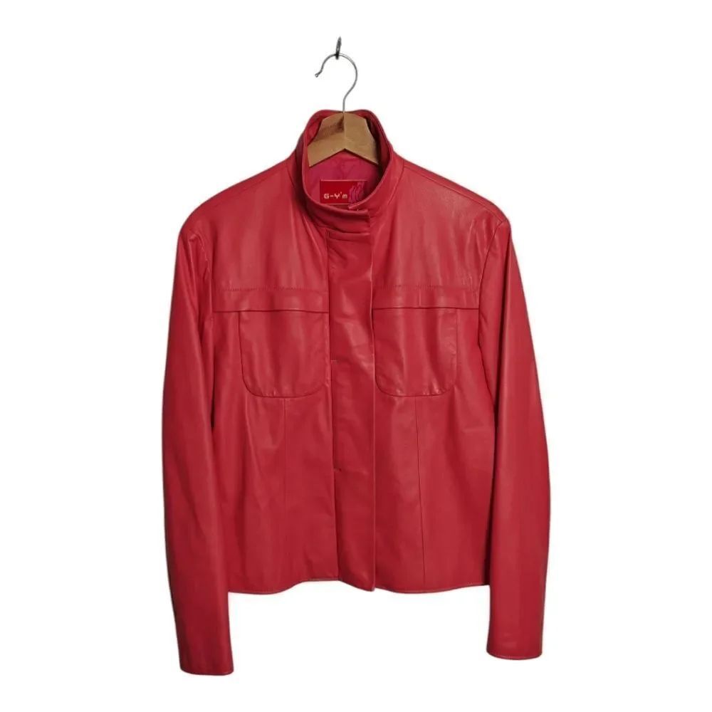 Elegant Pink Leather Biker Jacket for Women Size S